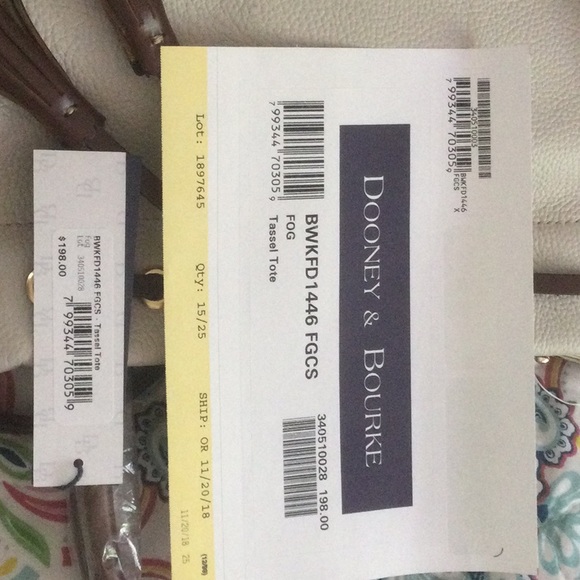 Dooney & Bourke pebble grain Tassel Tote, in Fog - Picture 3 of 6